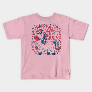 Happy 4th of July USA American Flag with Funny Unicorn Kids T-Shirt